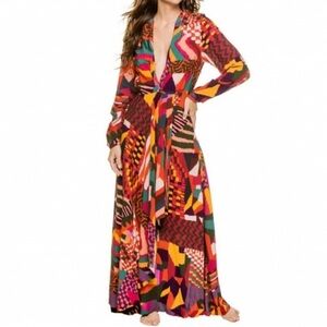 Farm Rio Red Abstract Patches Maxi Dress XS (Anthropologie)